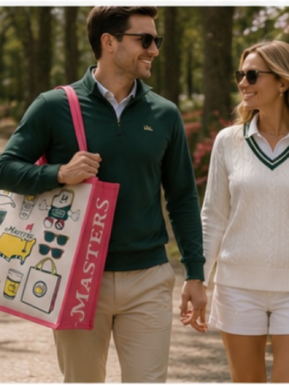 Masters Burlap Tote with Pink Trim and Yellow & Green Graphics
